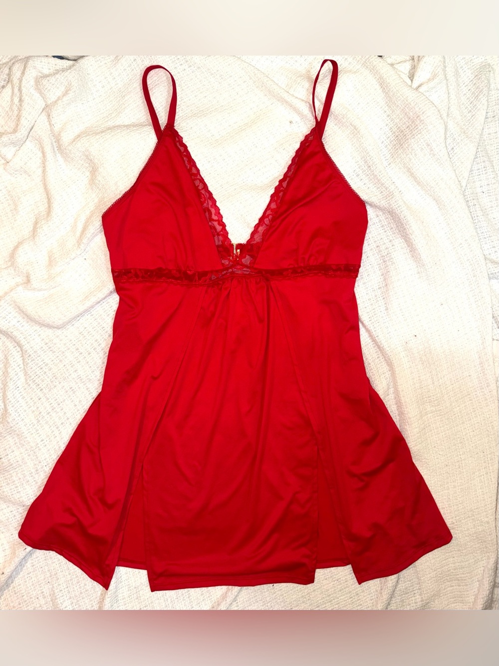 NWOT Red Lace-Trim Baby Doll with Matching Thong